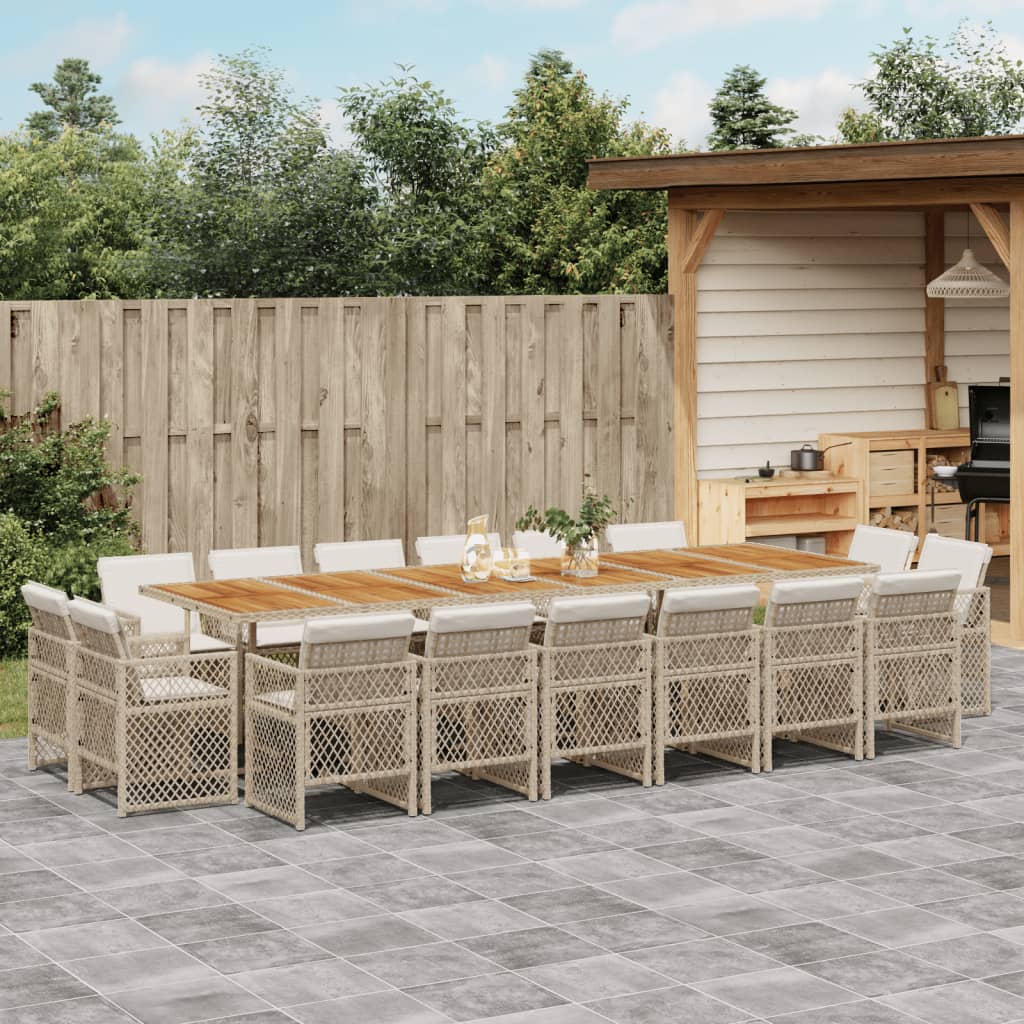 17-tlg. Garten-Essgruppe mit Kissen Beige Poly Rattan