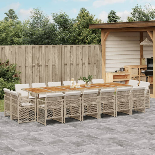 17-tlg. Garten-Essgruppe mit Kissen Beige Poly Rattan