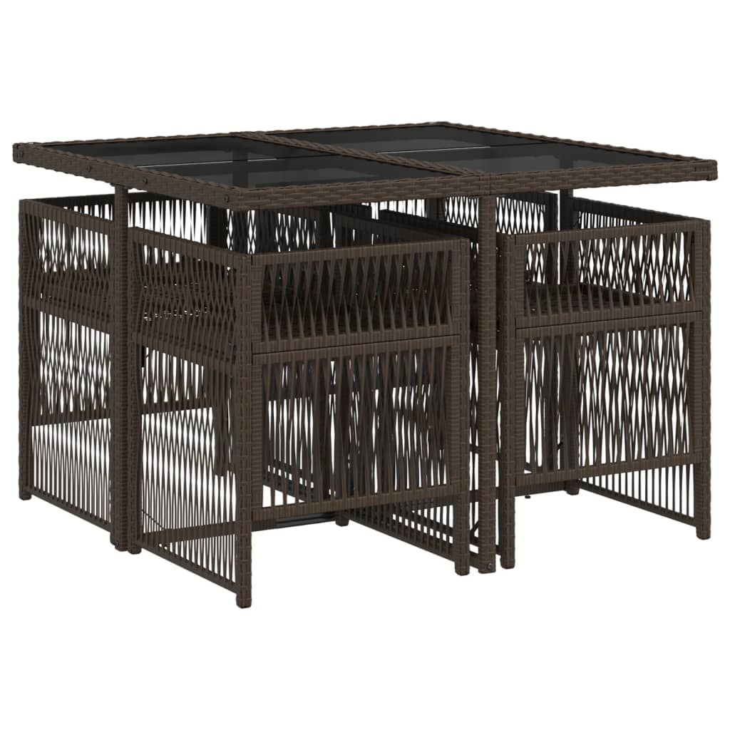 5-tlg. Garten-Essgruppe mit Kissen Braun Poly Rattan