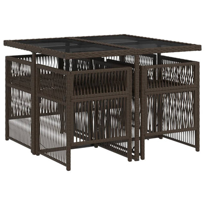 5-tlg. Garten-Essgruppe mit Kissen Braun Poly Rattan