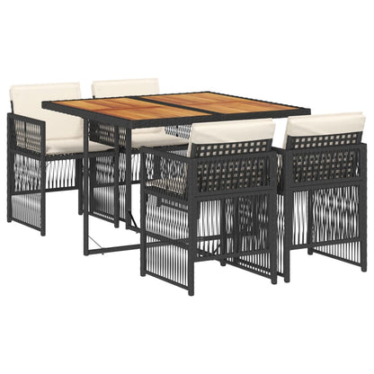 5-tlg. Garten-Essgruppe mit Kissen Schwarz Poly Rattan