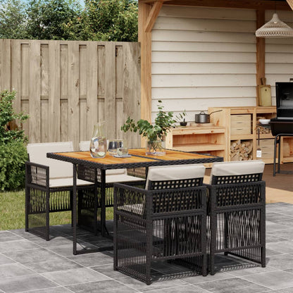 5-tlg. Garten-Essgruppe mit Kissen Schwarz Poly Rattan
