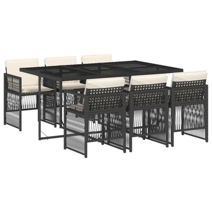 7-tlg. Garten-Essgruppe mit Kissen Schwarz Poly Rattan