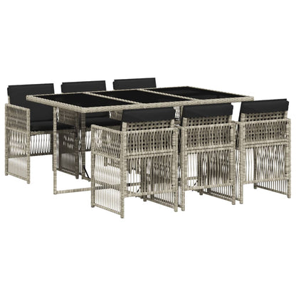 7-tlg. Garten-Essgruppe mit Kissen Hellgrau Poly Rattan