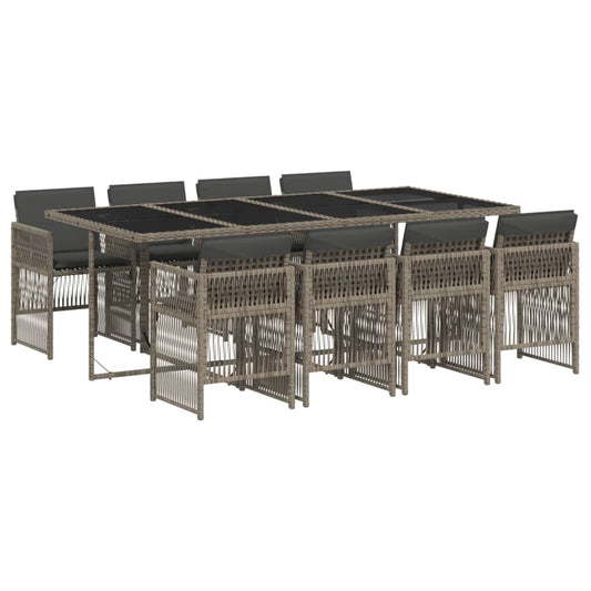 9-tlg. Garten-Essgruppe mit Kissen Grau Poly Rattan