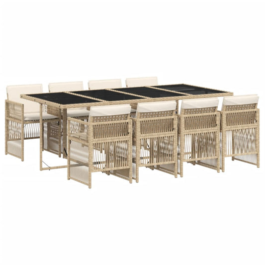 9-tlg. Garten-Essgruppe mit Kissen Beige Poly Rattan
