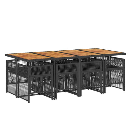 9-tlg. Garten-Essgruppe mit Kissen Schwarz Poly Rattan