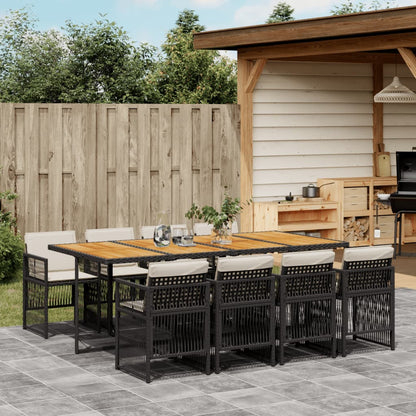 9-tlg. Garten-Essgruppe mit Kissen Schwarz Poly Rattan
