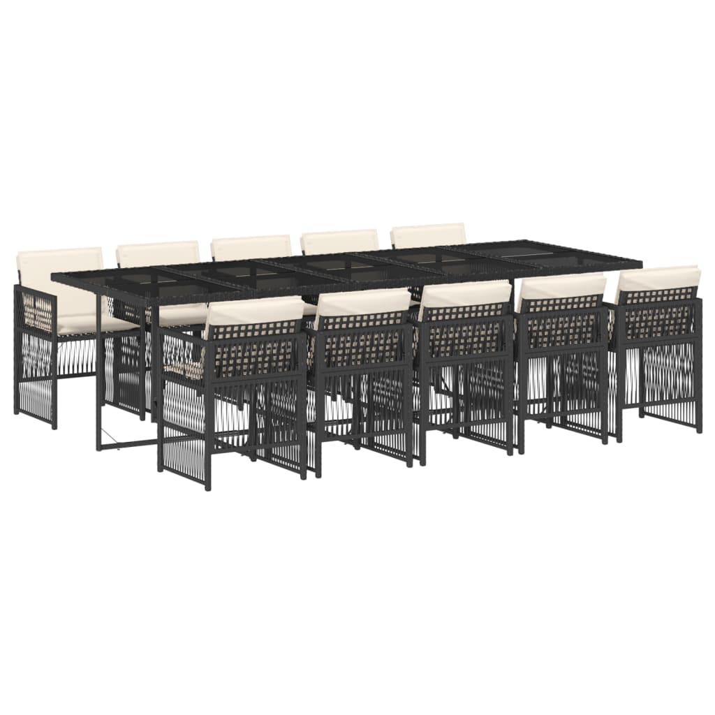 11-tlg. Garten-Essgruppe mit Kissen Schwarz Poly Rattan