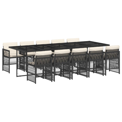 11-tlg. Garten-Essgruppe mit Kissen Schwarz Poly Rattan