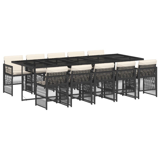 11-tlg. Garten-Essgruppe mit Kissen Schwarz Poly Rattan