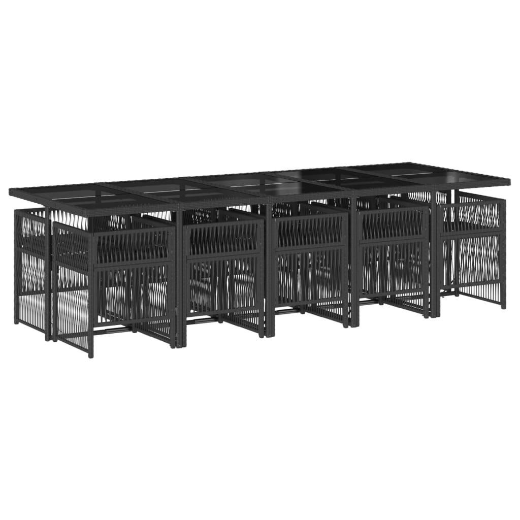 11-tlg. Garten-Essgruppe mit Kissen Schwarz Poly Rattan