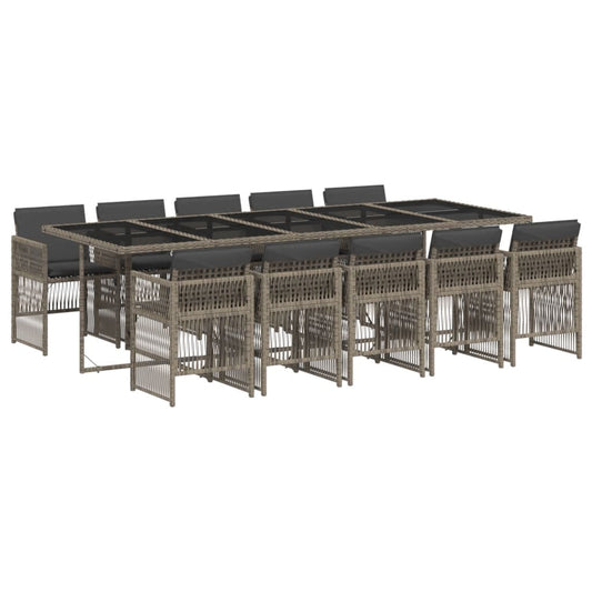 11-tlg. Garten-Essgruppe mit Kissen Grau Poly Rattan