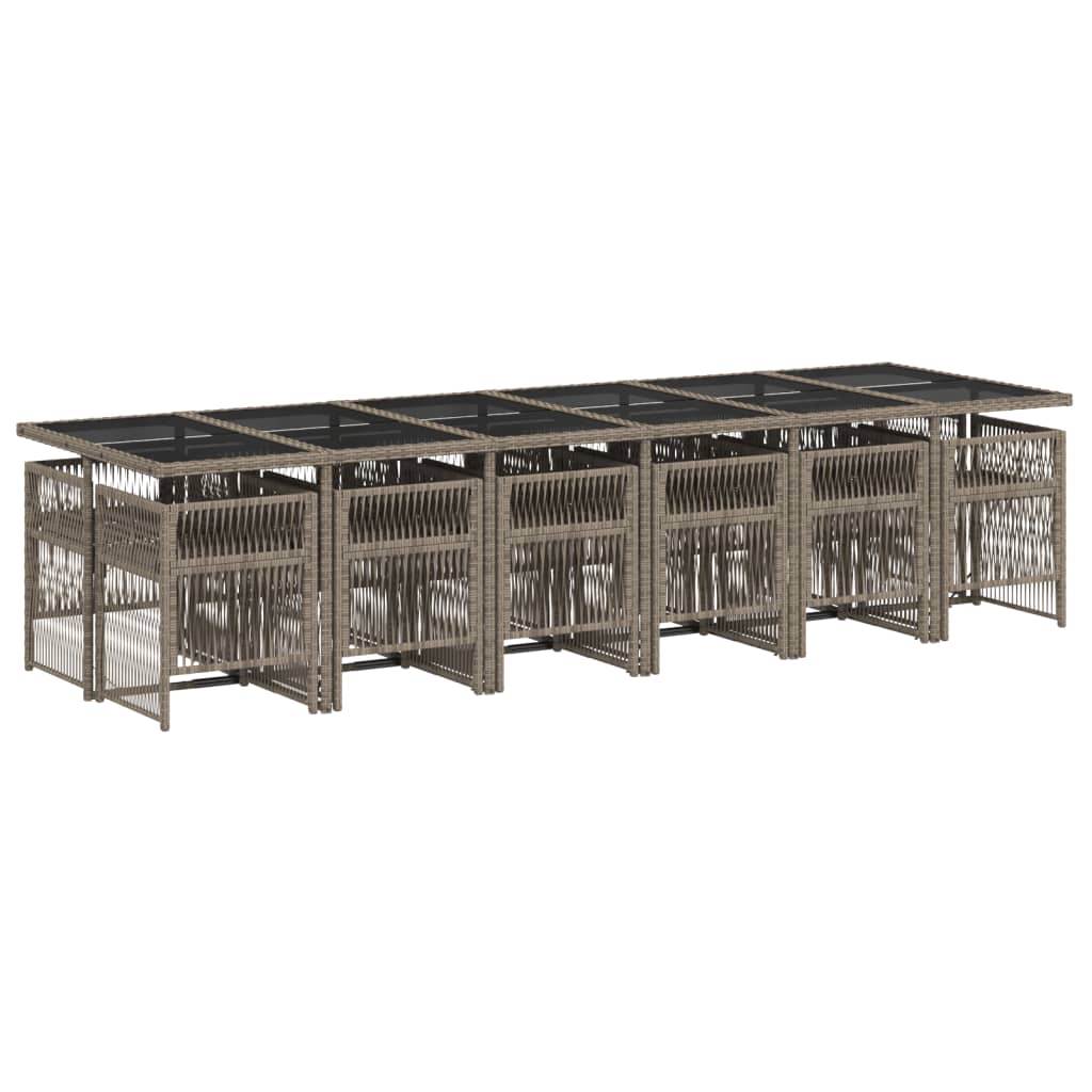 13-tlg. Garten-Essgruppe mit Kissen Grau Poly Rattan