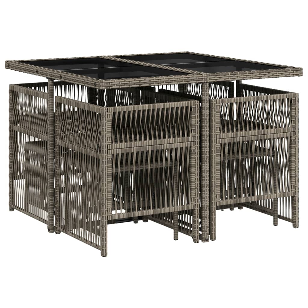 9-tlg. Garten-Essgruppe mit Kissen Grau Poly Rattan
