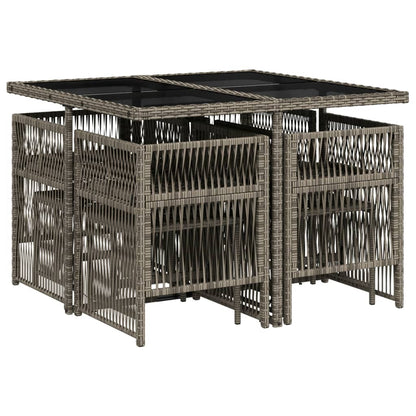 9-tlg. Garten-Essgruppe mit Kissen Grau Poly Rattan