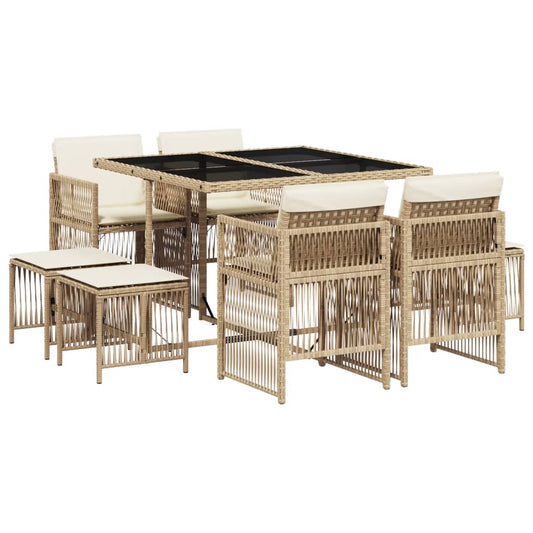 9-tlg. Garten-Essgruppe mit Kissen Beige Poly Rattan