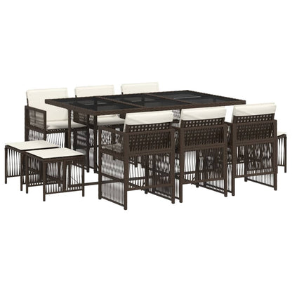 11-tlg. Garten-Essgruppe mit Kissen Braun Poly Rattan