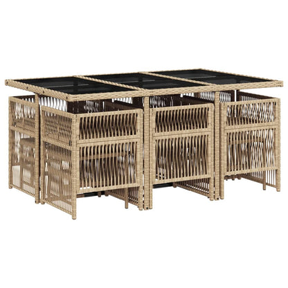 11-tlg. Garten-Essgruppe mit Kissen Beige Poly Rattan