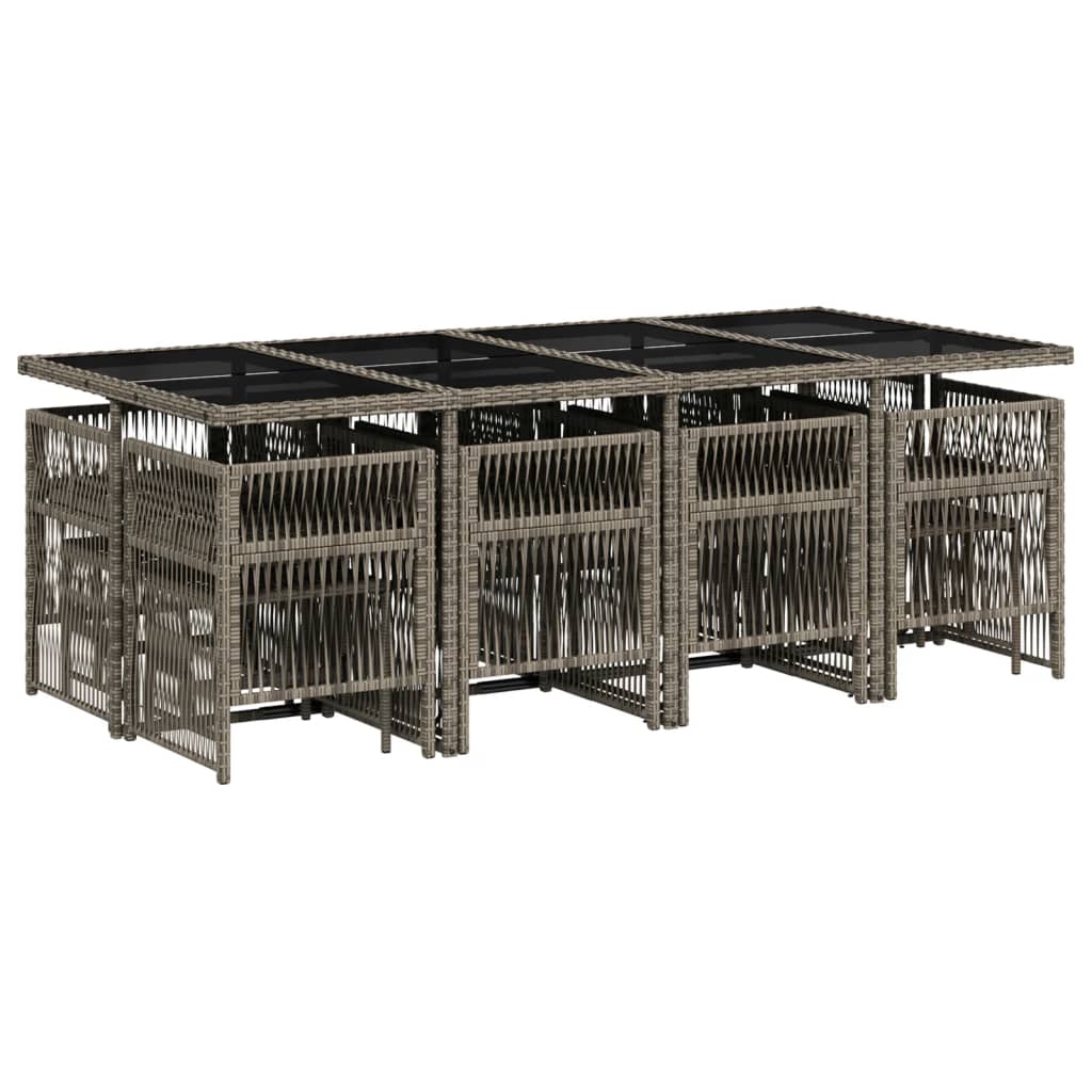 13-tlg. Garten-Essgruppe mit Kissen Grau Poly Rattan