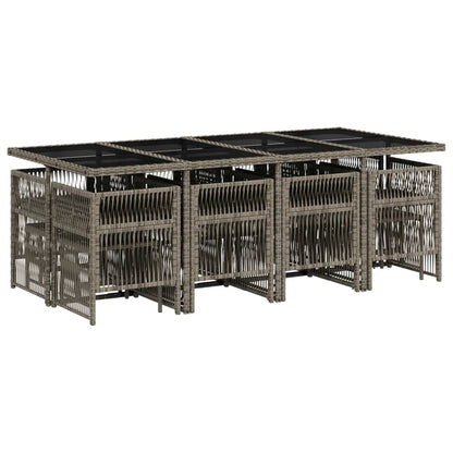 13-tlg. Garten-Essgruppe mit Kissen Grau Poly Rattan