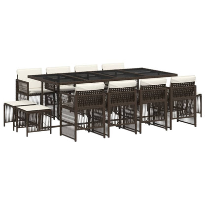 13-tlg. Garten-Essgruppe mit Kissen Braun Poly Rattan