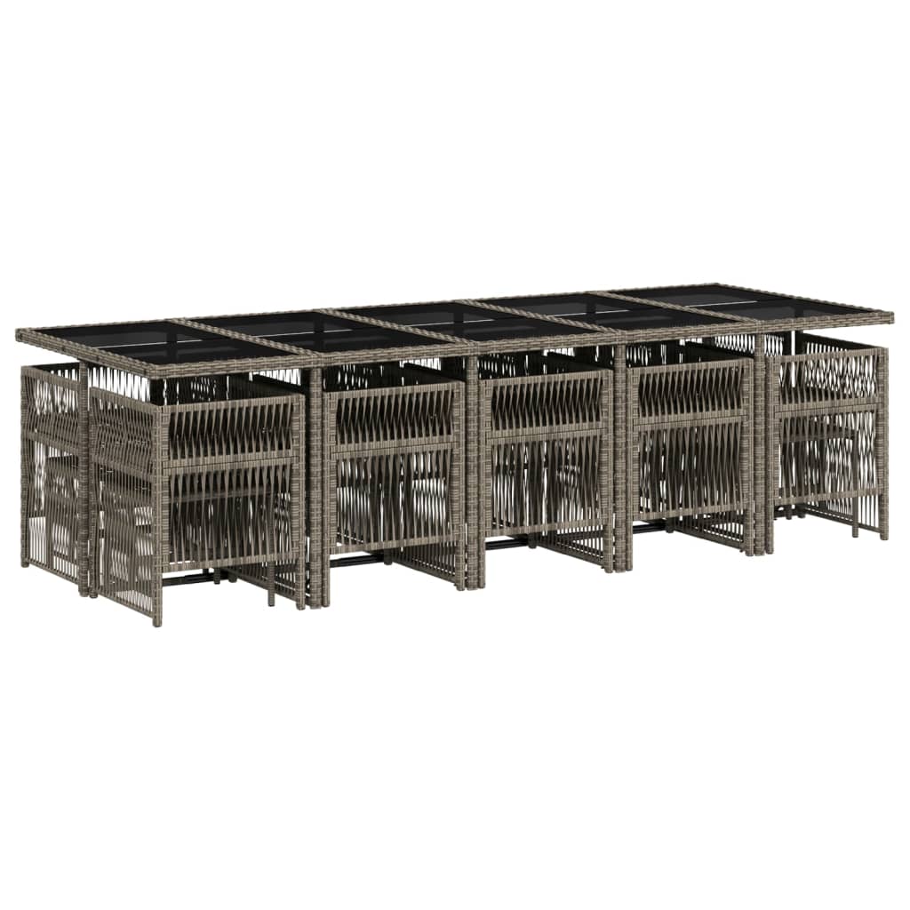 15-tlg. Garten-Essgruppe mit Kissen Grau Poly Rattan