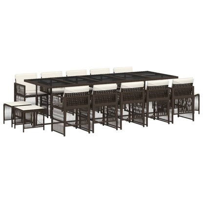 15-tlg. Garten-Essgruppe mit Kissen Braun Poly Rattan