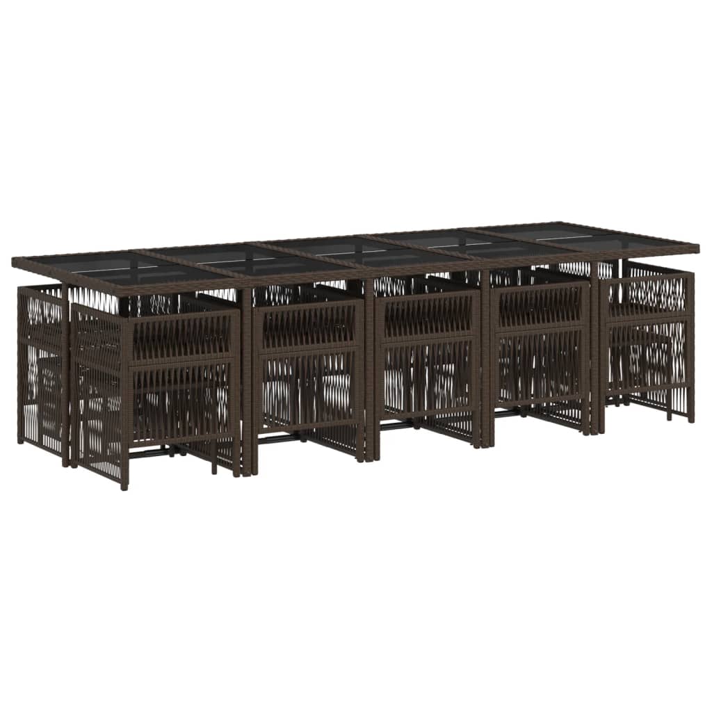 15-tlg. Garten-Essgruppe mit Kissen Braun Poly Rattan