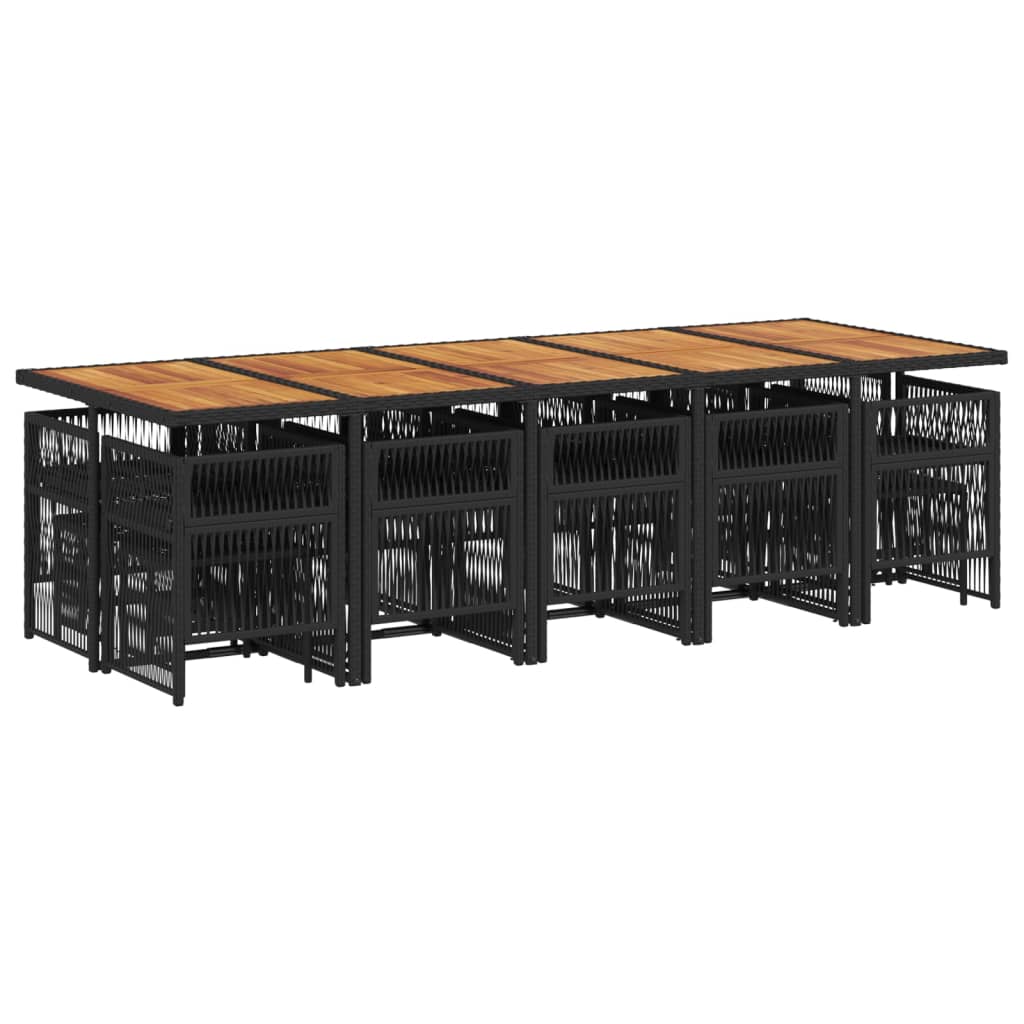 15-tlg. Garten-Essgruppe mit Kissen Schwarz Poly Rattan