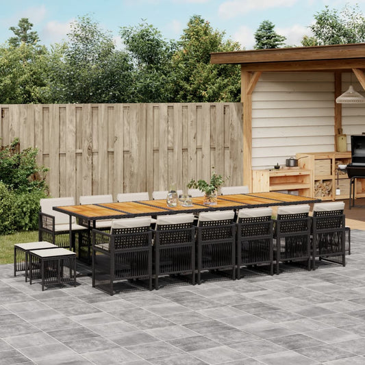 17-tlg. Garten-Essgruppe mit Kissen Schwarz Poly Rattan