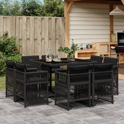 9-tlg. Garten-Essgruppe mit Kissen Schwarz Poly Rattan