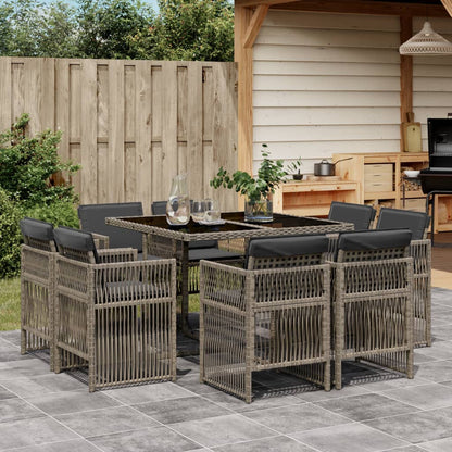 9-tlg. Garten-Essgruppe mit Kissen Grau Poly Rattan