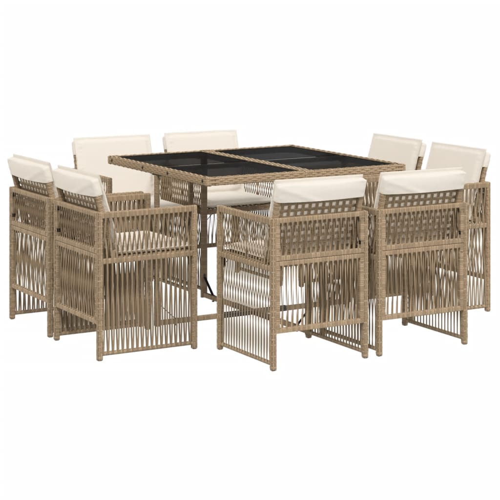 9-tlg. Garten-Essgruppe mit Kissen Beige Poly Rattan