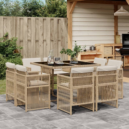 9-tlg. Garten-Essgruppe mit Kissen Beige Poly Rattan
