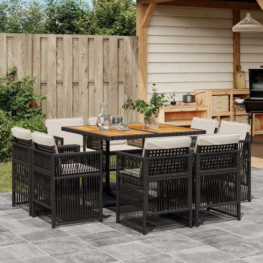 9-tlg. Garten-Essgruppe mit Kissen Schwarz Poly Rattan