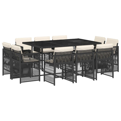 11-tlg. Garten-Essgruppe mit Kissen Schwarz Poly Rattan