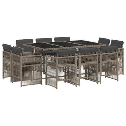 11-tlg. Garten-Essgruppe mit Kissen Grau Poly Rattan