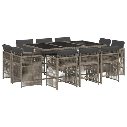 11-tlg. Garten-Essgruppe mit Kissen Grau Poly Rattan
