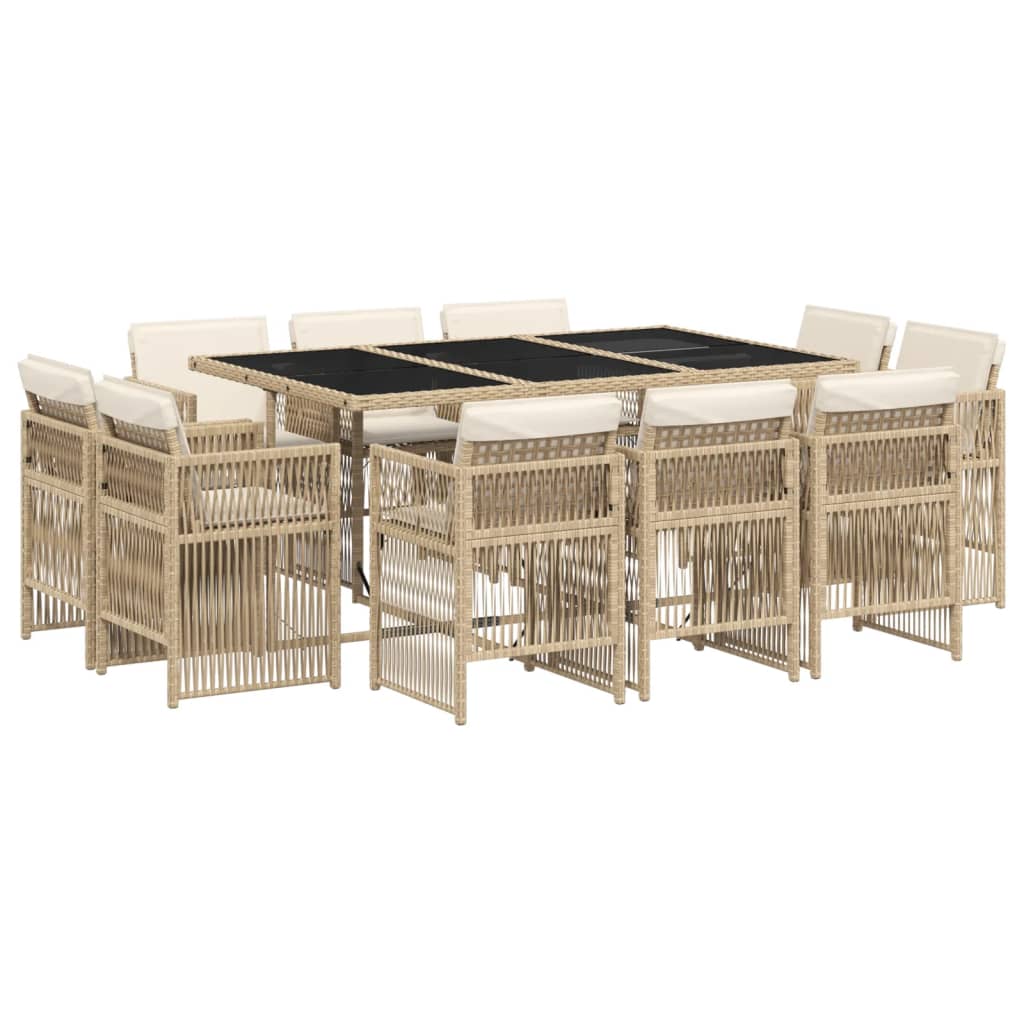 11-tlg. Garten-Essgruppe mit Kissen Beige Poly Rattan