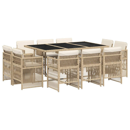 11-tlg. Garten-Essgruppe mit Kissen Beige Poly Rattan