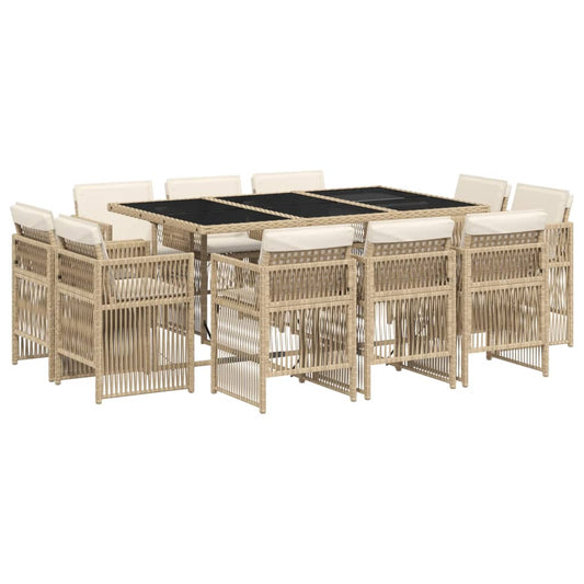 11-tlg. Garten-Essgruppe mit Kissen Beige Poly Rattan