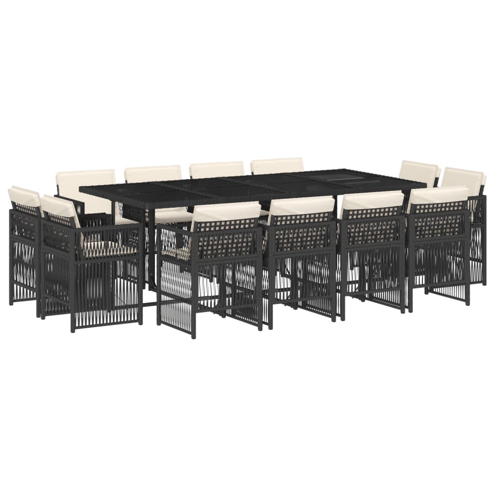 13-tlg. Garten-Essgruppe mit Kissen Schwarz Poly Rattan