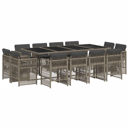 13-tlg. Garten-Essgruppe mit Kissen Grau Poly Rattan