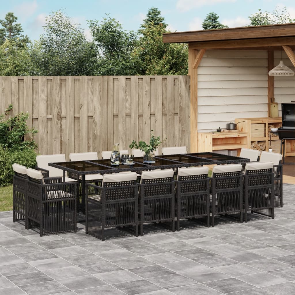 15-tlg. Garten-Essgruppe mit Kissen Schwarz Poly Rattan