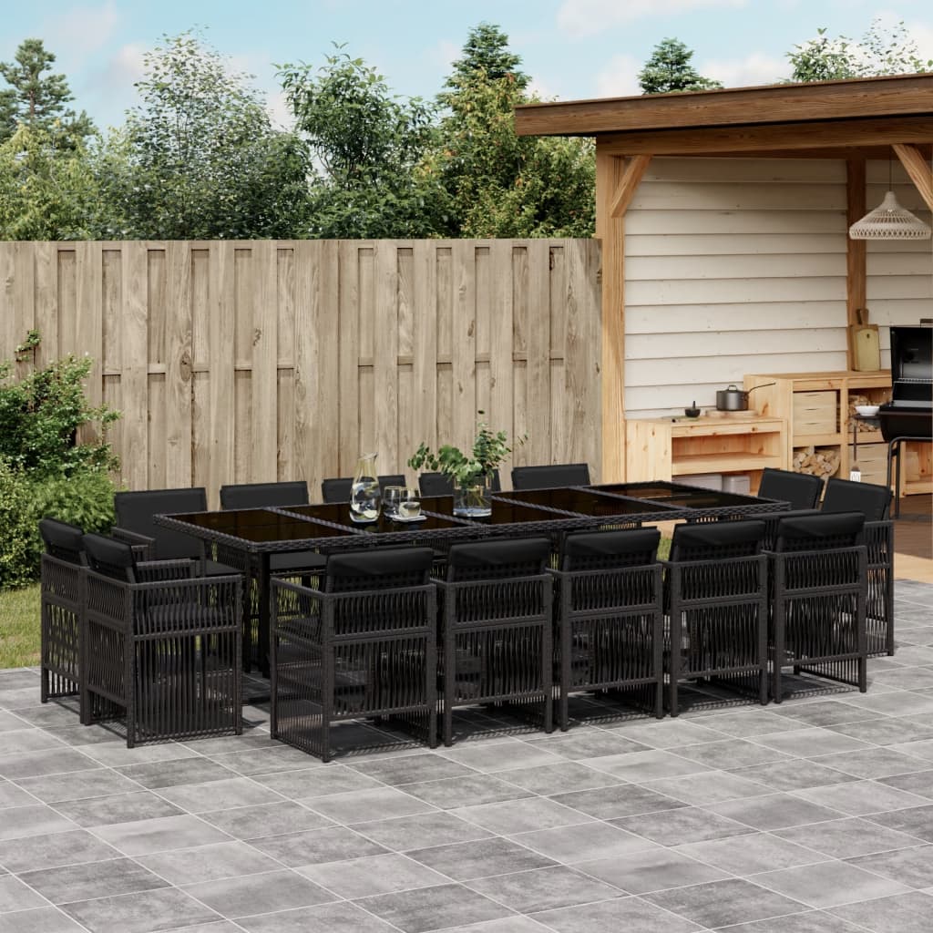 15-tlg. Garten-Essgruppe mit Kissen Schwarz Poly Rattan