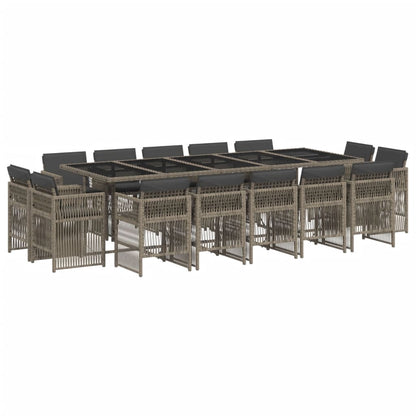 15-tlg. Garten-Essgruppe mit Kissen Grau Poly Rattan