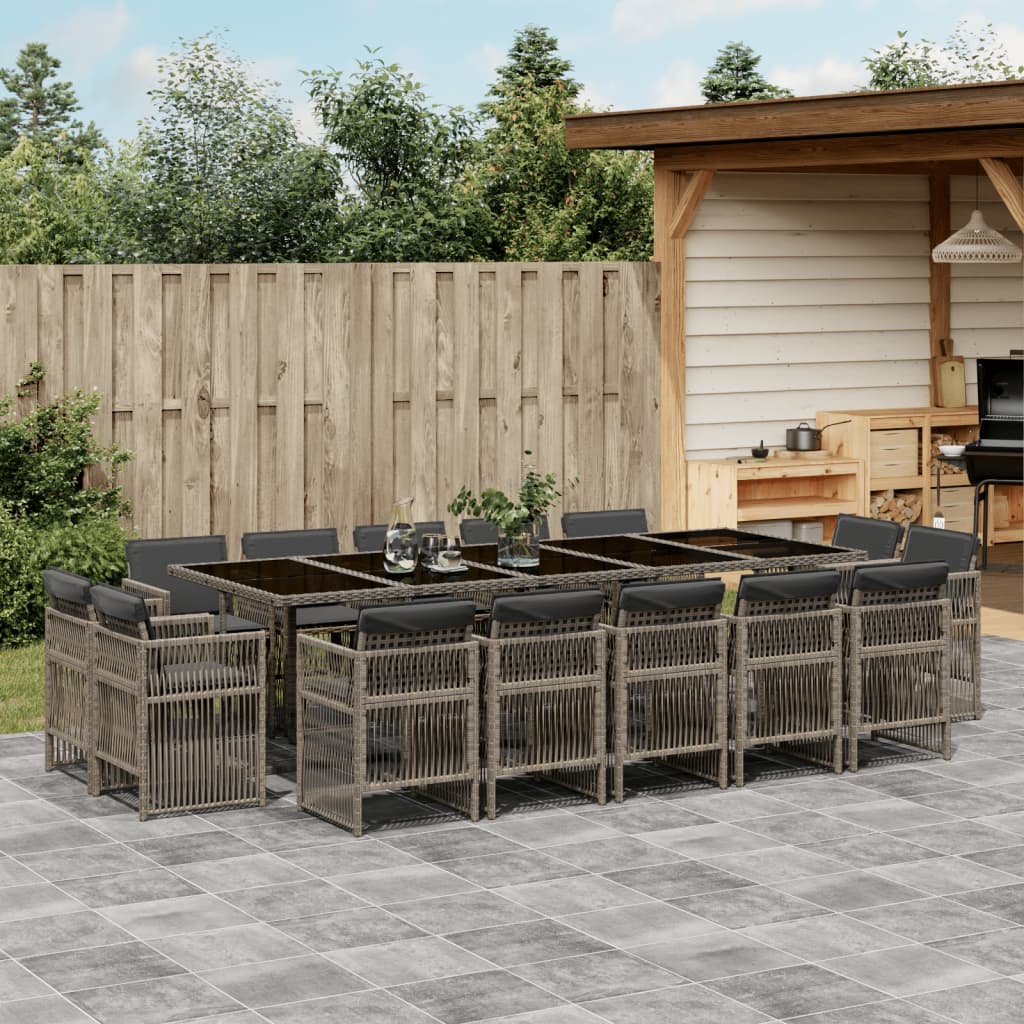 15-tlg. Garten-Essgruppe mit Kissen Grau Poly Rattan