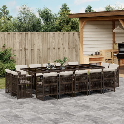15-tlg. Garten-Essgruppe mit Kissen Braun Poly Rattan