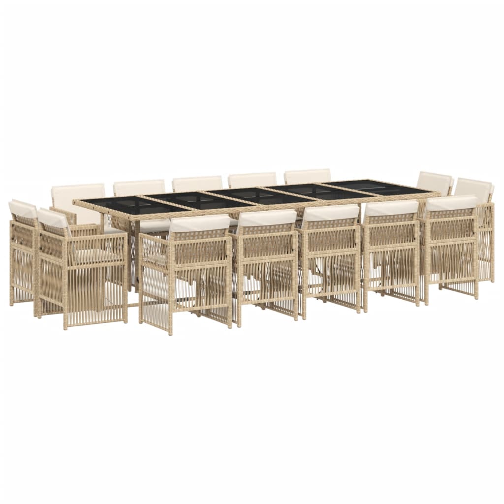15-tlg. Garten-Essgruppe mit Kissen Beige Poly Rattan
